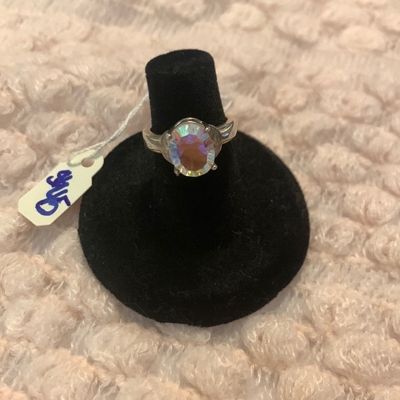 Sterling silver iridescent crystal ring with whale tail bezel 🐳 - Picture 1 of 4